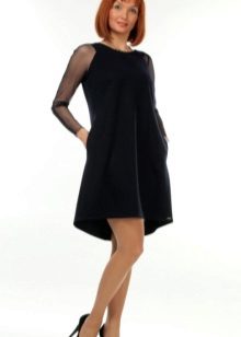 Черна рокля с дълъг ръкав A-Line