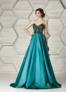 Вечерна рокля без презрамки от зелено Elionor Couture