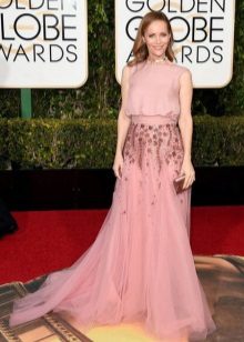 Модна дълга розова рокля 2016