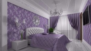 Спалня за интериорен дизайн в люлякови цветове